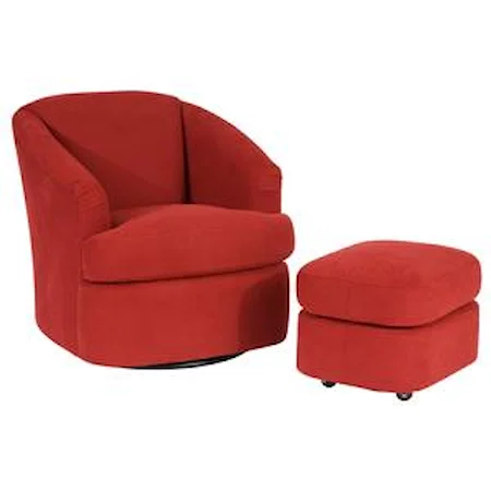 Contemporary Swivel Barrel Chair and Ottoman with Casters
